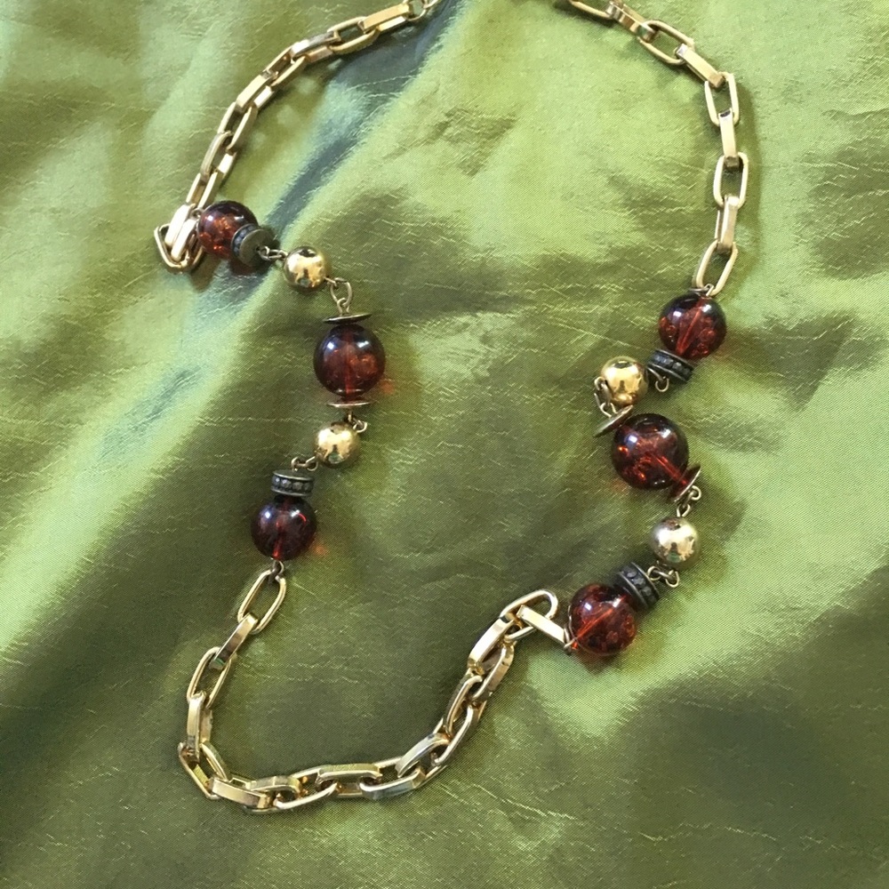Amber Color with Large Chain Link Chain. 13”—14”